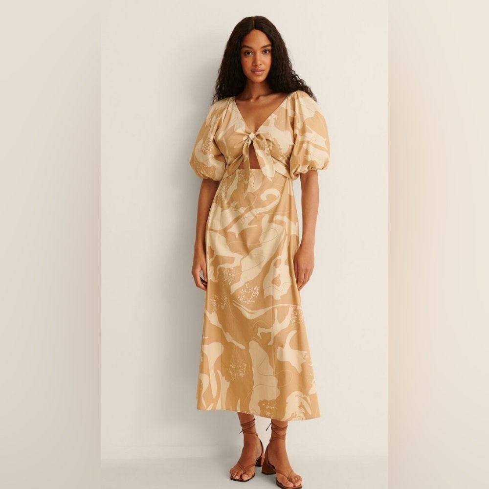 NA-KD Tan Patterned cotton maxi/midi Dress
